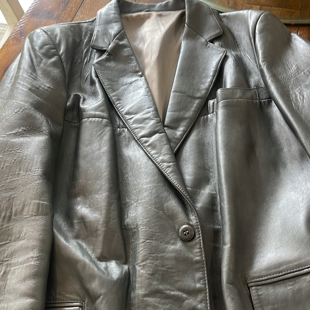 Vintage Grey Clipper Mist Men’s leather Coat size 46 X- long - Picture 11 of 14